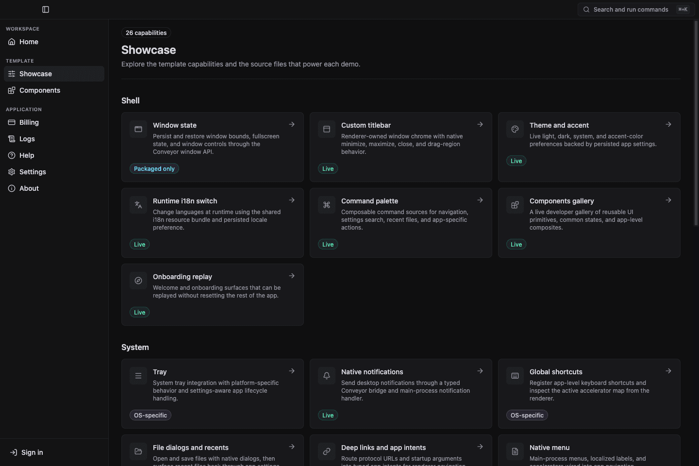 Electron showcase listing native desktop integrations