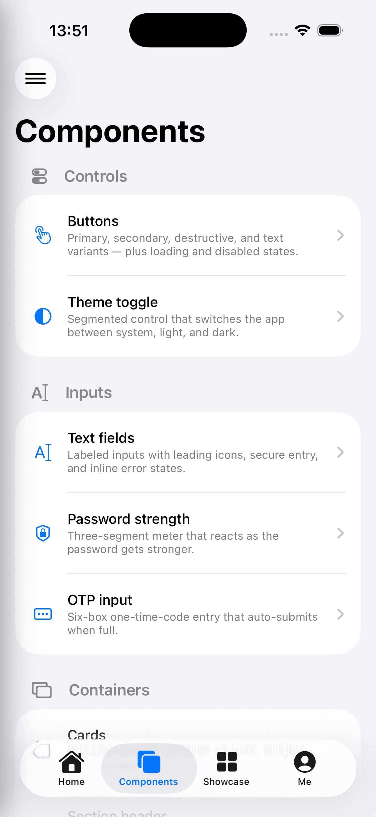 Component gallery screen