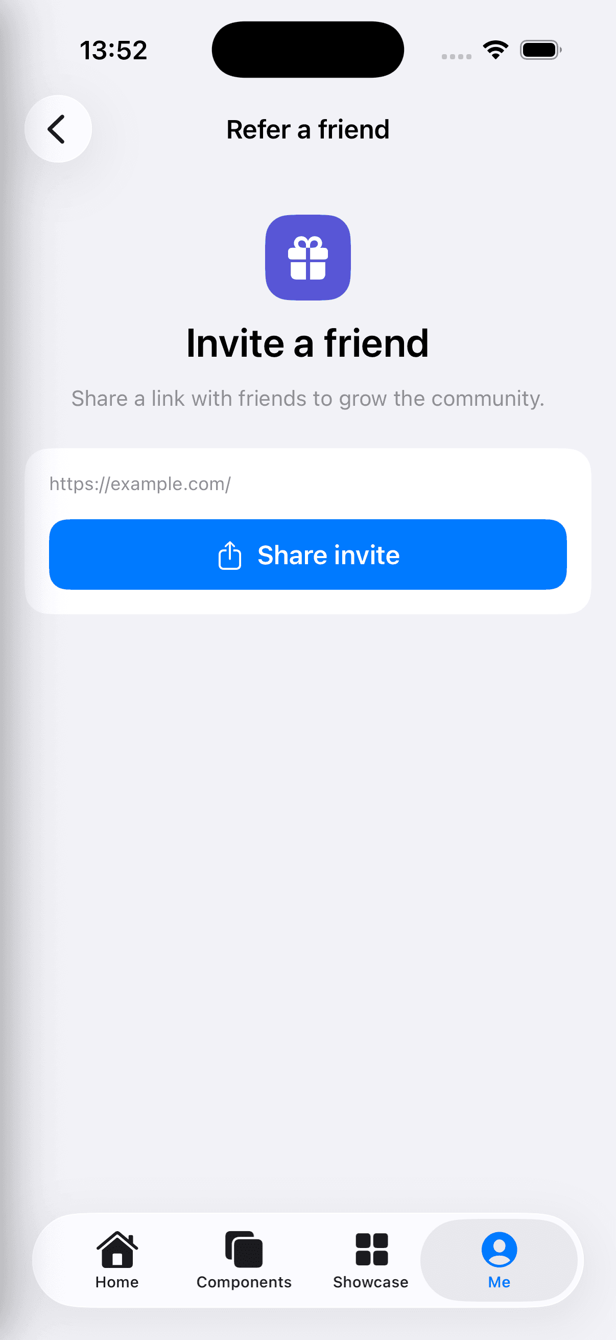 Refer a friend screen